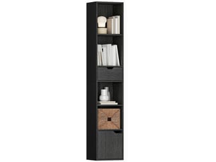 Bibliothèque, étagère à livres, meuble de rangement avec tiroir placard compartiments ouvertes, 30 x 24 x 158 cm, noir