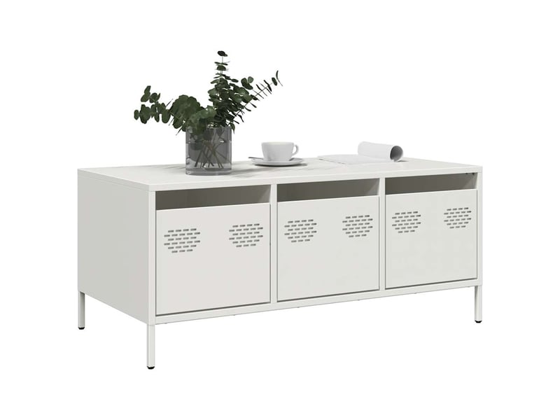  Table basse rectangulaire | table de salon blanc 101,5x50x43,5 cm acier laminé à froid  - Conforama C