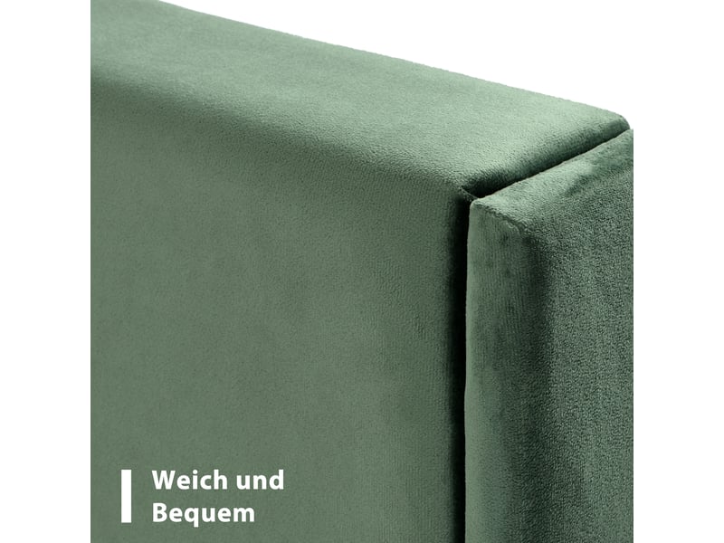  Lit enfant 90x200 cm, tête de lit, sommier, design minimaliste, velours vert, sans matelas  - Conforama R