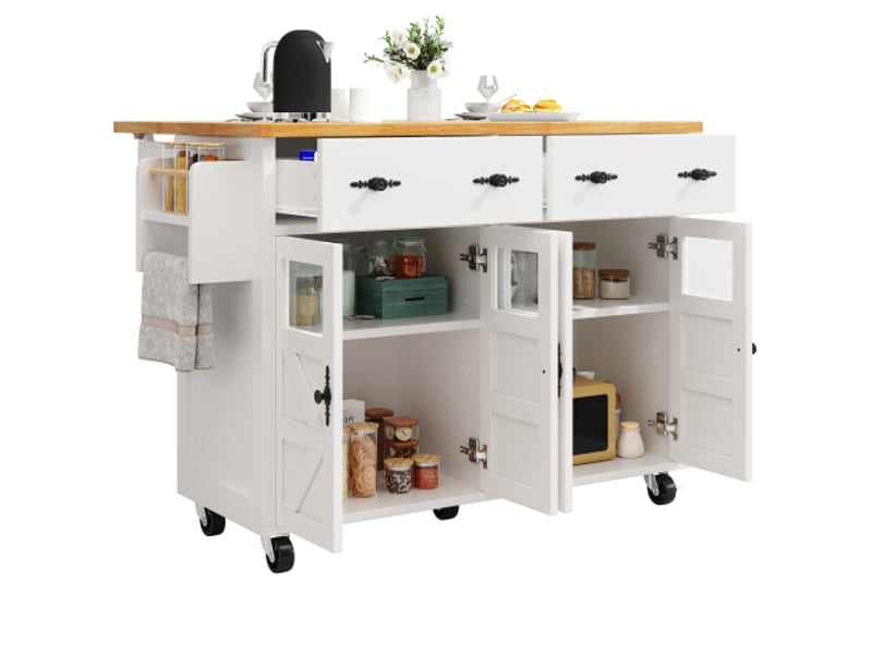 Îlot de cuisine blanc haut de gamme – nombreux rangements, freins, étagères réglables, multifonctionnel pour cuisinesalle à mangersalon  - Conforama A