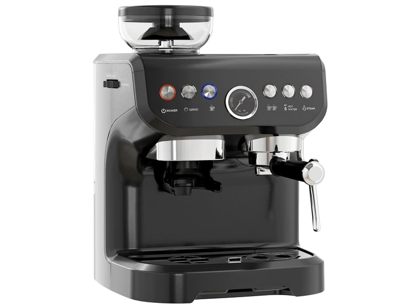  Machine à expresso 1600w avec moulin à grains, buse vapeur, pompe italienne 15 bars, réservoir d'eau 2 l, noir  - Conforama A