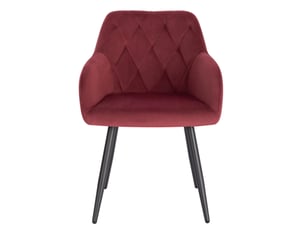 Chaise de salle à manger rouge en velours avec accoudoirs et pieds en métal