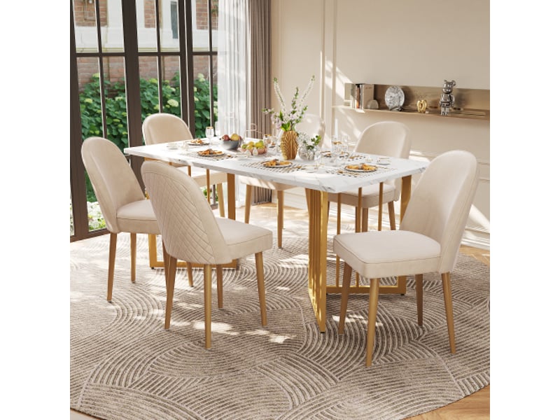  4 chaises velours beige à pieds dorés – chic, confortables et polyvalentes (salle à manger, bureau)  - Conforama B