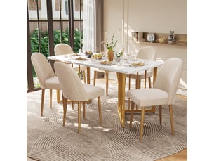 4 chaises velours beige à pieds dorés – chic, confortables et polyvalentes (salle à manger, bureau)