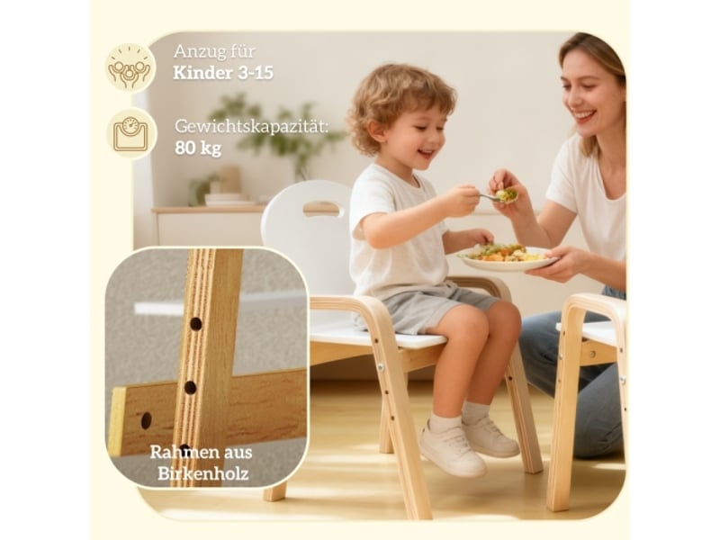  Chaise enfant en bois blanche, pieds antidérapants, hauteur réglable, 3-15 ans  - Conforama B
