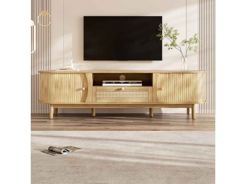  Meuble tv rotin avec portes et tiroirs mdf naturel 165cm  - Conforama B