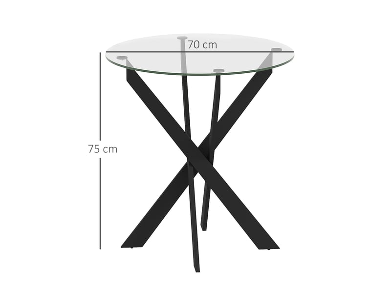  Table à manger ronde 4 personnes ø70 x 75 cm, verre trempé noir et transparent  - Conforama C