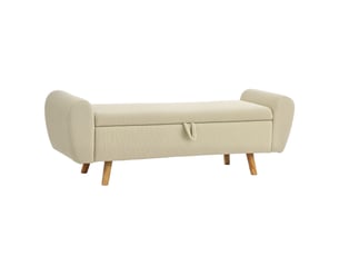 Banc de rangement 73 l, beige, coffre de rangement rembourré en velours côtelé avec accoudoirs et pieds en bois d'hévéa