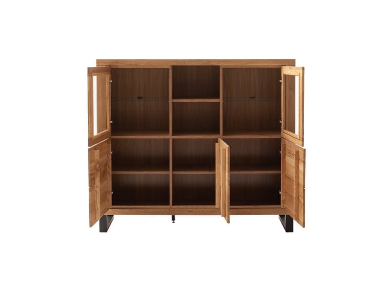  Vaisselier vitrine 6 portes dont 2 portes vitrées coloris chêne massif huilé - longueur 159 × profondeur 40 × hauteur 140 cm  - Conforama C