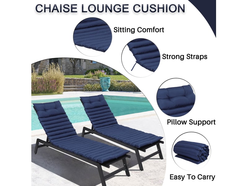 Coussin de chaise longue extérieur 190 x 64 cm – bleu marine – lot de 2 avec attaches de fixation - Conforama D