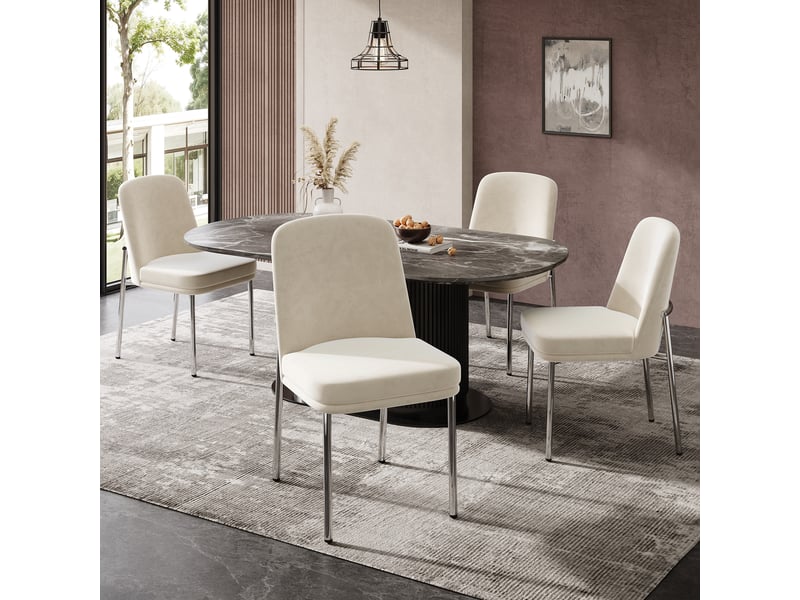  Lot de 4 chaises en velours coloris beige+argenté chaise bicolore - Conforama B