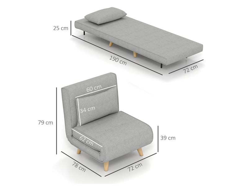 Fauteuil convertible 1 place dossier inclinable 6 positions aspect lin gris clair - Conforama C
