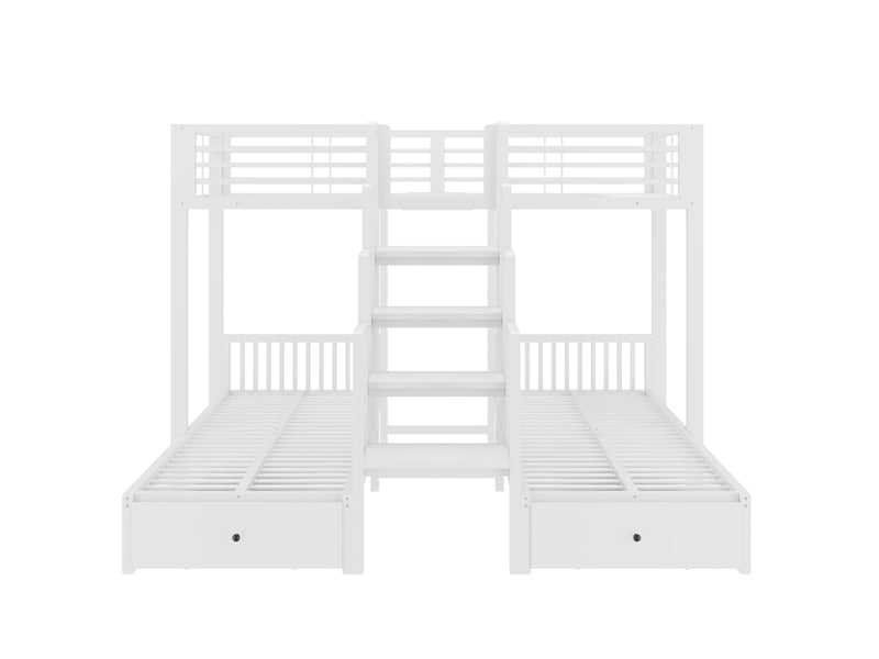  Lit superposé enfant métal 90 x 200 cm, escalier central, barrières de sécurité, tiroirs, blanc ABC - Conforama D