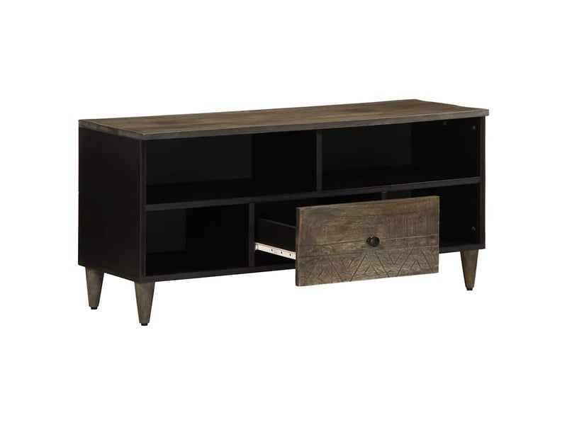  Meuble tv - banc tv - meuble de rangement noir 100x33x46 cm bois massif de manguier  - Conforama A