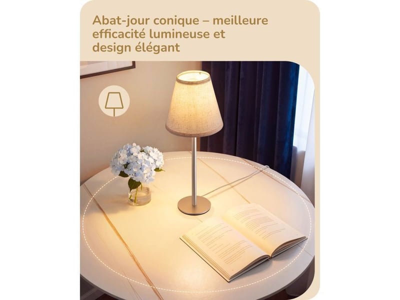  Lampe de chevet led lot de 2 2700k abat-jour lin beige e27 4w 370618_AACUS31389_6_DROPFR - Conforama C