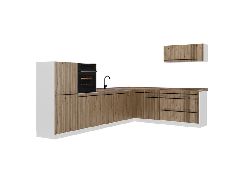 Vicco cuisine en angle, chêne artisanblanc, 327 x cm sans plan de travail - Conforama A