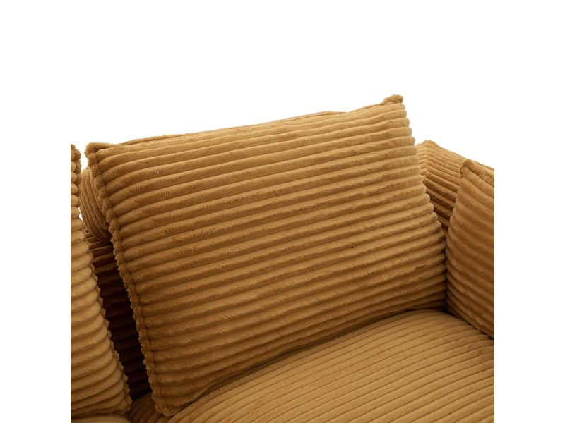  Canapé modulaire 4 places avec 2 poufs coussins porte-gobelet et pochettes en velours côtelé orange mousse et ressorts  - Conforama E