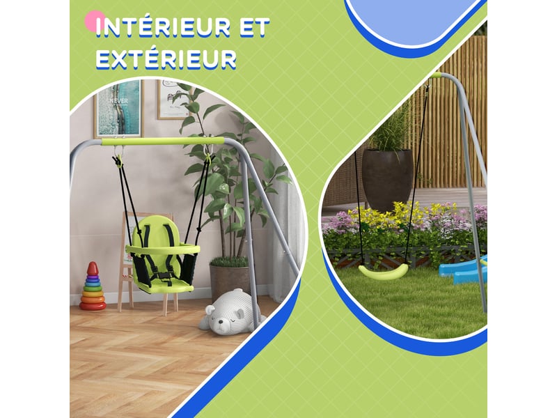 Balançoire portique balançoire 2 en 1 pour bébé ceinture de sécurité à 5 points intérieure extérieure vert - Conforama R