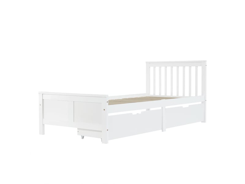  Lit simple en pin blanc, 90x200 cm, avec tiroirs de rangement, pour adolescent et adulte  - Conforama D