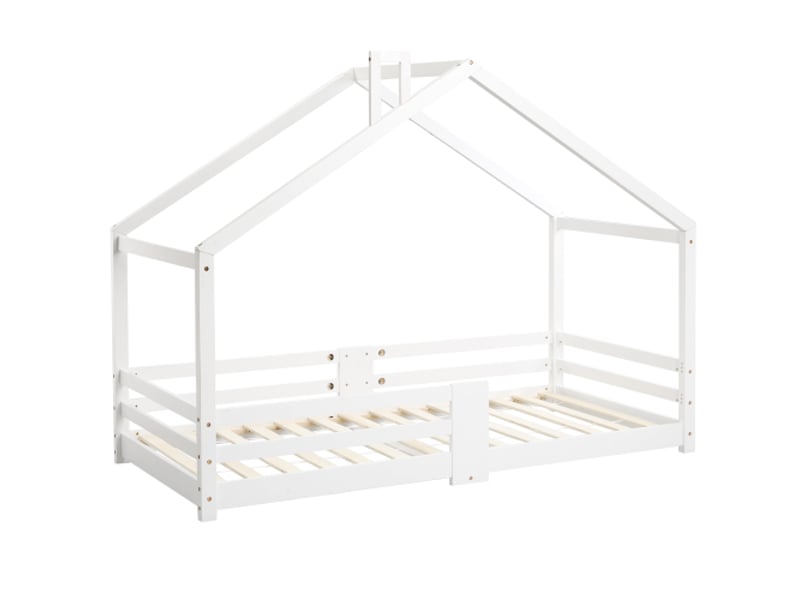 Lit enfant cabane 90 x 200 cm avec sommier, pin + mdf, blanc, sans matelas - Conforama B