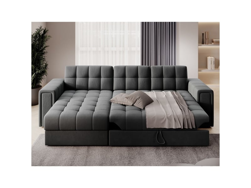  Canapé d'angle convertible kapitara gris foncé réversible avec coffre de rangement  - Conforama B