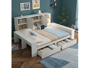 Lit avec rangement 140x200 cm MIVRAY    coloris blanc