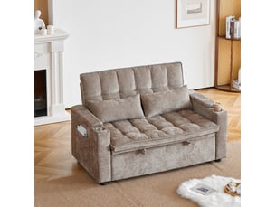 Canapé droit convertible CHICFURN 2 places Tissu marron avec coffre de rangement