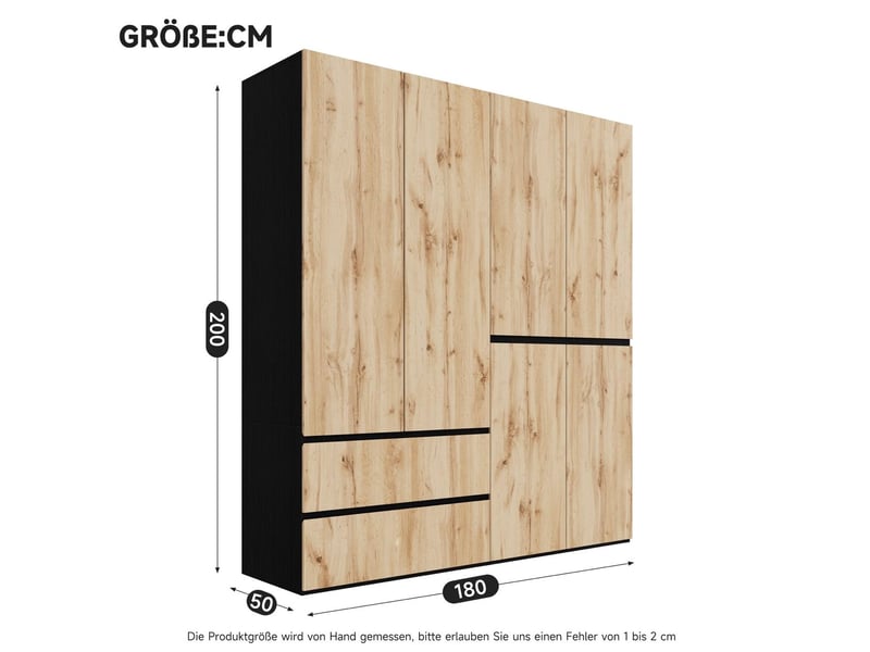  Armoire 6 portes 180 x 50 x 200 cm – chêne artisan et blanc – 5 tiroirs, 2 tringles, grand rangement  - Conforama C
