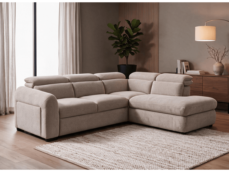  Canapé d'angle convertible avec coffre en velours texturé taupe madison - angle droit KF8005-3M-TAU - Conforama B
