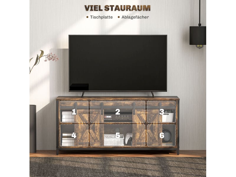  Meuble tv 120 x 40 x 54 cm pour écran jusqu’à 60 pouces, 6 compartiments marron  - Conforama D