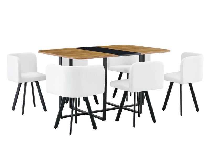  Ensemble table et 6 chaises extensible 150 x 100 cm, mdf et métal noir, style industriel pour repas conviviaux  - Conforama A