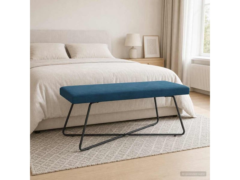 Banc, canapé 2 places bleu 110x40x45 cm velours - Conforama C