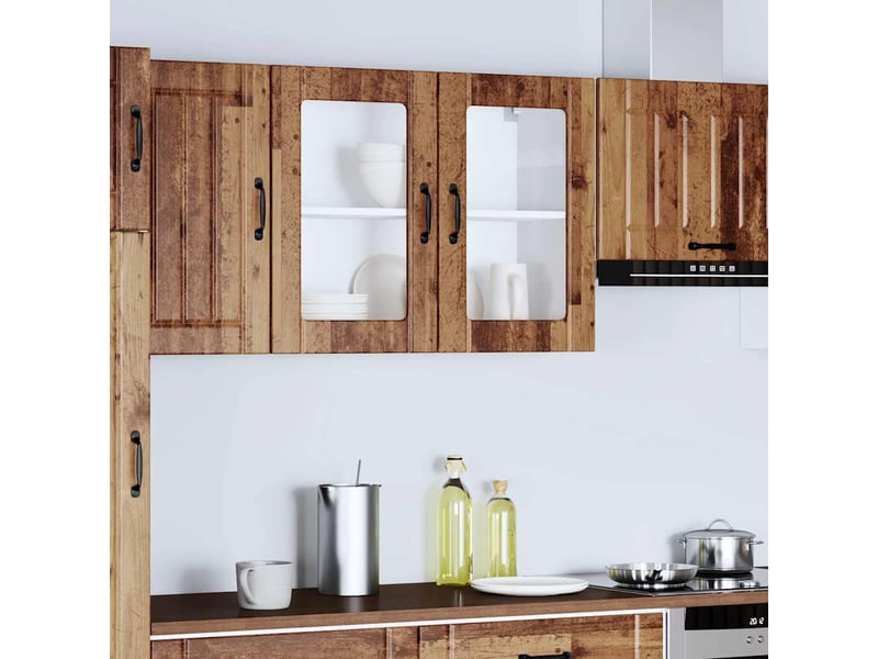  Armoire murale de cuisine avec porte en verre lucca vieux bois shl7926  - Conforama D