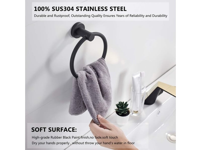  Enowelir anneau porte serviette mural en acier inoxydable 304 pour salle de bain noir  - Conforama B