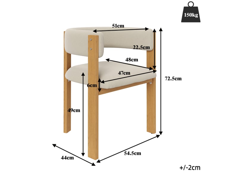  Lot de 2 chaises de salle à manger 47x48x72,5 cm, rembourrage épais, meuble cuisine, meuble salon, beige+naturel, métal  - Conforama C