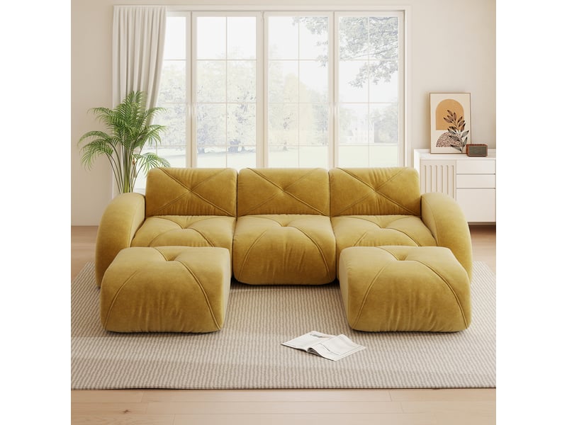 Canapé d'angle, canapé modulable : sans cadre, sans montage, en tissu, forme u, 3 places, base antidérapante, jaune - Conforama A
