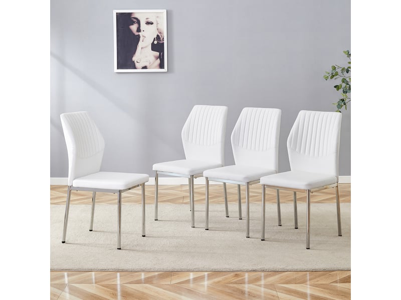  Lot de 4 chaises de salle à manger 93 cm, dossier à rainures, pour cuisine, mobilier de salle à manger, blanc+argenté, pu  - Conforama D