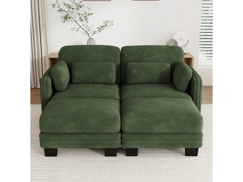  Canapé modulable en u - 2 places - 2 ottomans - tissu chenille - mobilier de salon - grand confort - assise confortable - vert CozyNest - Conforama C
