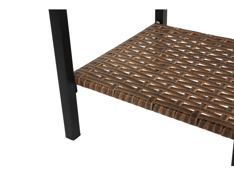 Salon de jardin 3 pièces avec 2 fauteuils pivotants 360° en résine tressée marron et table, coussins gris inclus - Conforama D