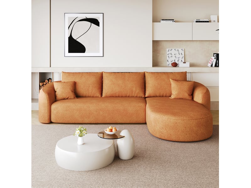  Canapé d’angle 3 places 266.00×168.00×85.00 cm en tissu chenille orange chicfurn  - Conforama B