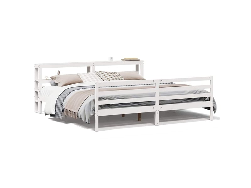  Lit double- lit adulte -  cadre de lit sans matelas blanc 200x200 cm bois massif de pin  - Conforama A