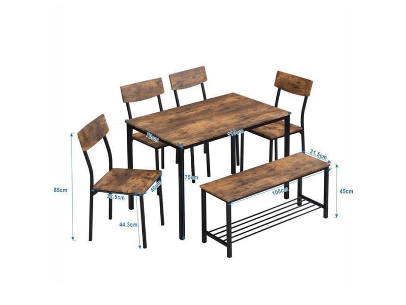  Lot de 4 chaises de salle à manger + banc - en bois et métal - ensemble de salle à manger - 6 pièces  - Conforama A