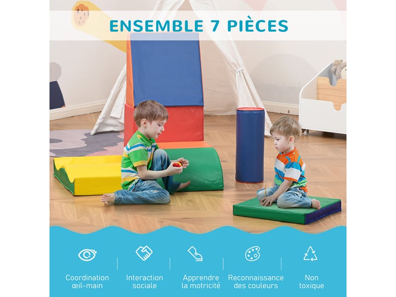  7pcs module motricité bébé parcours motricité bébé blocs de construction en mousse epe avec housse en polyuréthane - jouets éducatifs pour enfants d'âge préscolaire, multicolore  - Conforama D