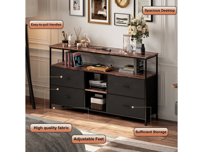 Meuble tv 108 cm avec lumières led, banc tv support télé console tv avec avec 4 tiroirs et 3 étagères de rangement, noir  - Conforama W
