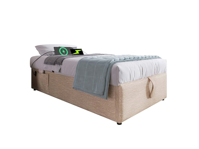  Modenvie lit coffre 90x200 cm - avec rangement hydraulique, ports usb-c, sans matelas - beige  - Conforama A