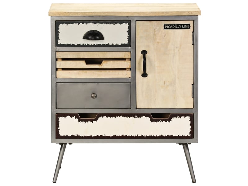  Buffet - bahut - meuble de rangement bois de manguier massif et acier 65x33x76 cm  - Conforama A