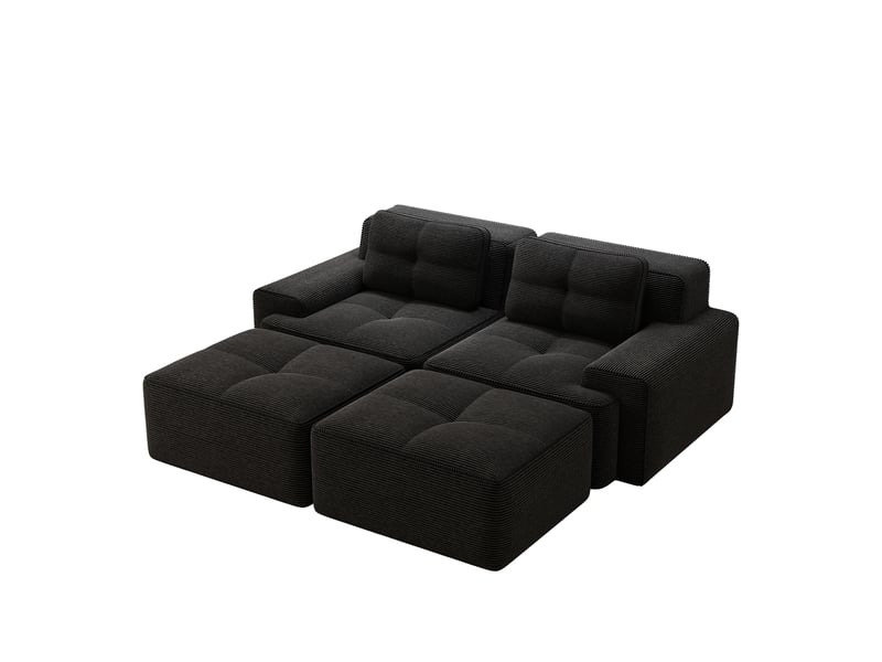  Canapé d'angle, canapé modulable – sans cadre, sans montage, avec pouf, en velours tricoté, forme u, 2 places, noir, assise profonde, style cloud  - Conforama W
