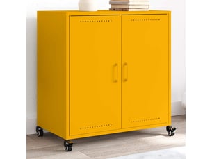 Buffet cuisine, meuble de rangement jaune moutarde 68x39x72 cm acier