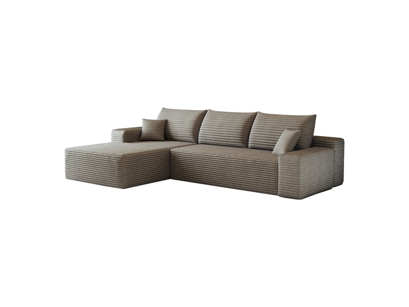  Canapé modulable 270 cm avec méridienne, canapé d'angle sans montage avec assise profonde et mousse haute élasticité, en velours côtelé, camel Seren Glow - Conforama A