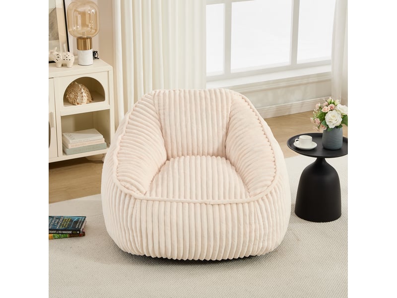  Pouf fauteuil confortable 92x98x73 cm, doux et moelleux, mousse à mémoire de forme, tissu chenille, beige  - Conforama E